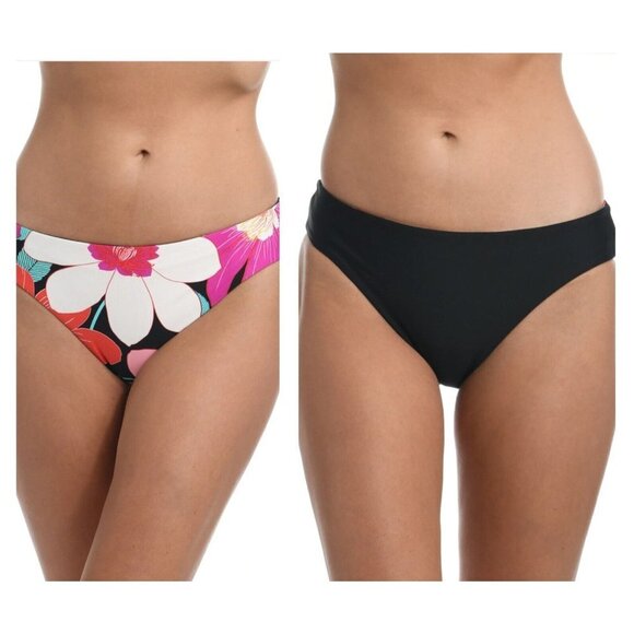 La Blanca In Full Bloom Reversible Hipster Bikini Bottom NWT Size 8 Black/Floral - Picture 1 of 9